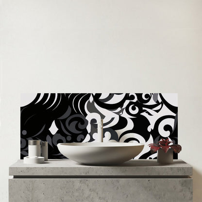 Black Grey Abstract Glass Bathroom Splashback