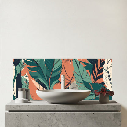 Autumn Tropical Leaves Glass Bathroom Splashback