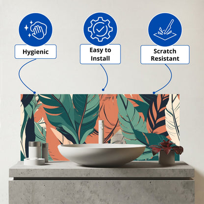 Autumn Tropical Leaves Glass Bathroom Splashback