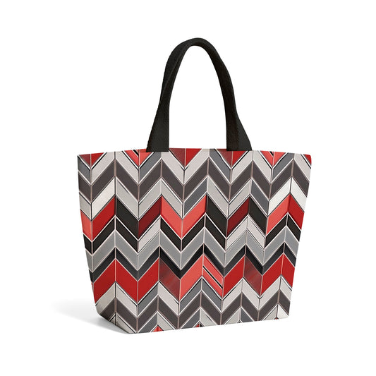 Red Grey Geometric Pattern Beach Shopper Tote Bag