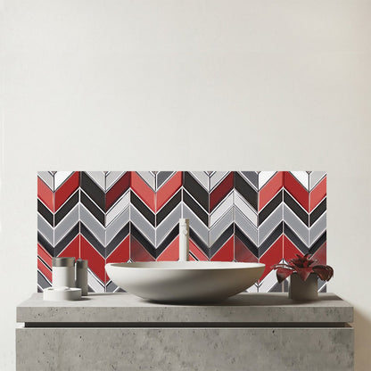 Red Grey Geometric Pattern Glass Bathroom Splashback