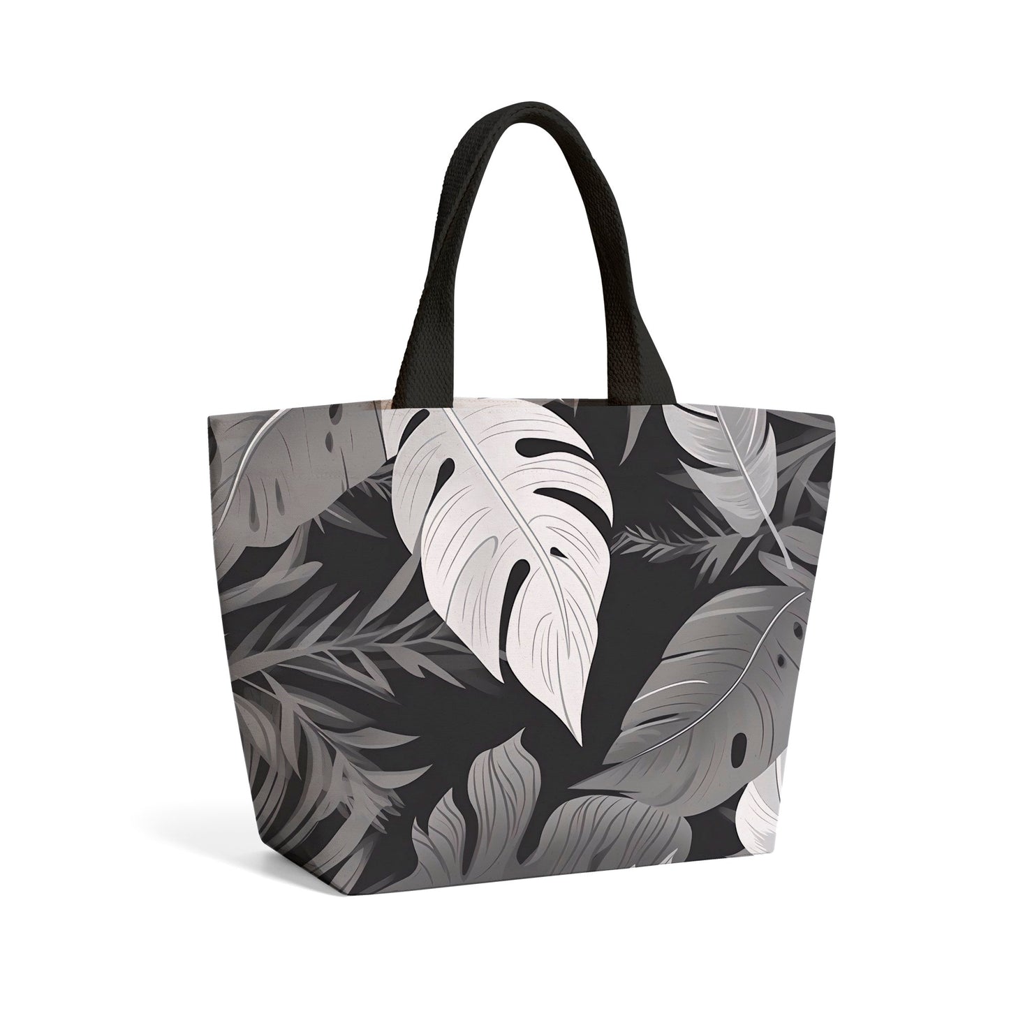 Black White Tropical Leaves Beach Shopper Tote Bag