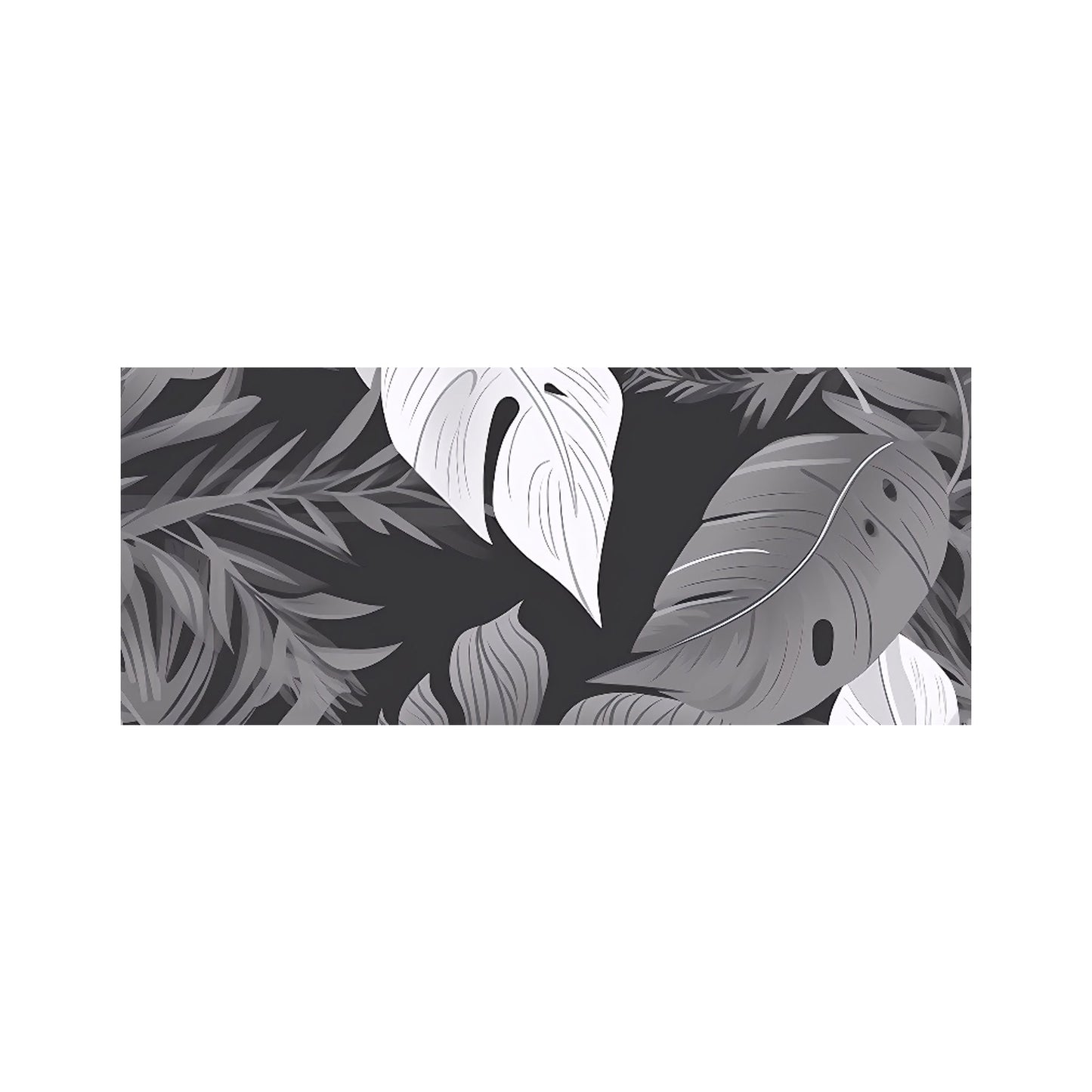 Black White Tropical Leaves Glass Bathroom Splashback