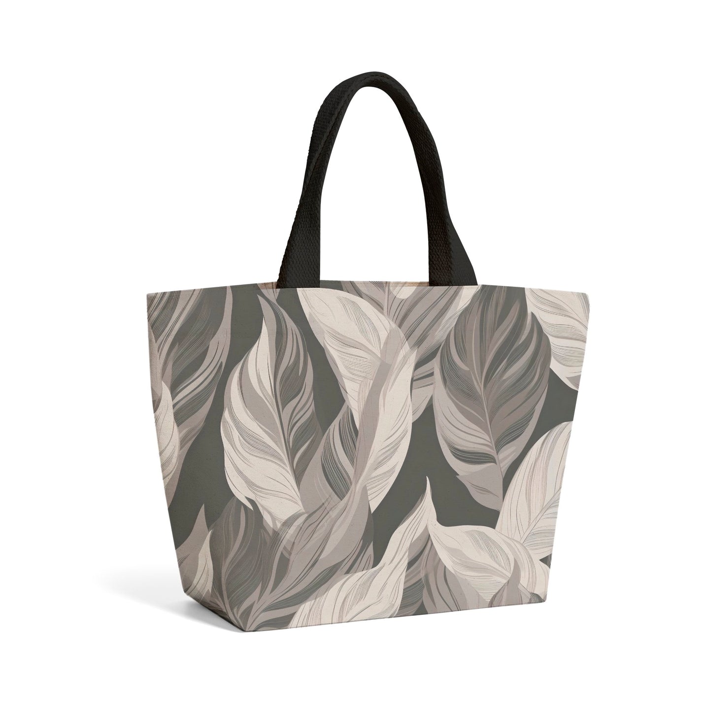 Grey Floral Leaves Beach Shopper Tote Bag