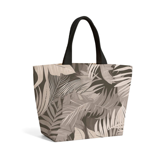 Grey Brown Tropical Leaves Beach Shopper Tote Bag