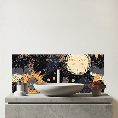 Gold Sun and Moon Glass Bathroom Splashback