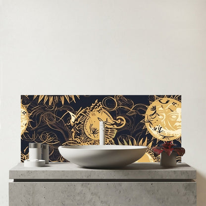 Moon and Sun Gold Blue Glass Bathroom Splashback