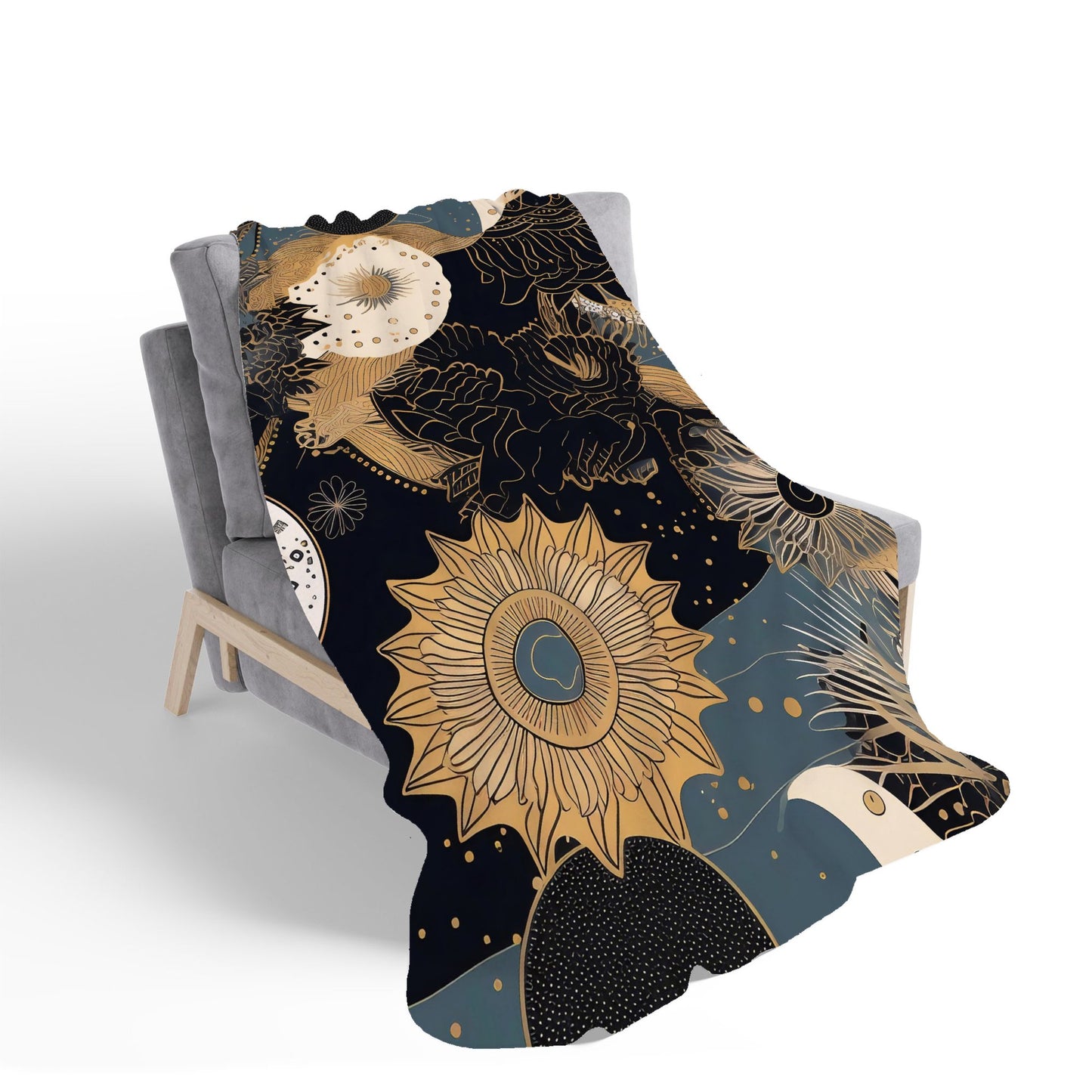 Abstract Blue Gold Moon Sun Sherpa Blanket