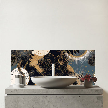 Abstract Blue Gold Moon Sun Glass Bathroom Splashback