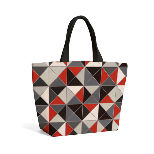 Grey Red Triangle Geometric Beach Shopper Tote Bag