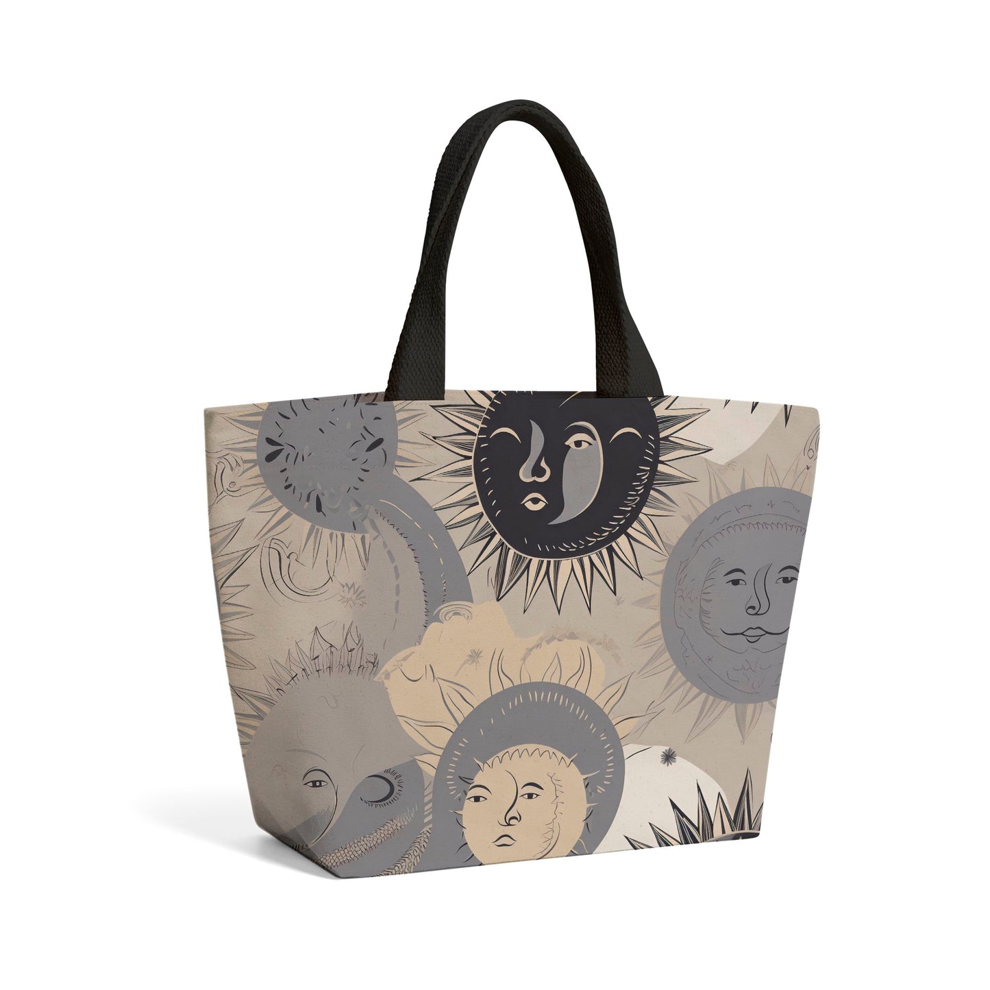 Grey Black Abstract Moon and Sun Beach Shopper Tote Bag