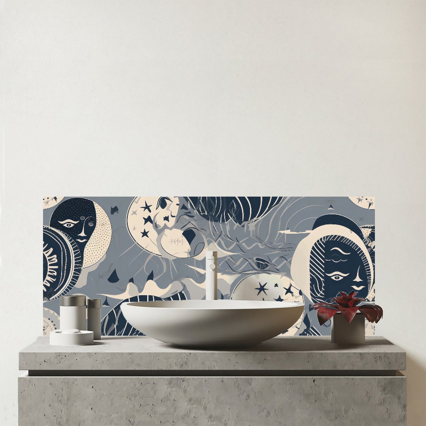 Abstract Moon and Stars Glass Bathroom Splashback