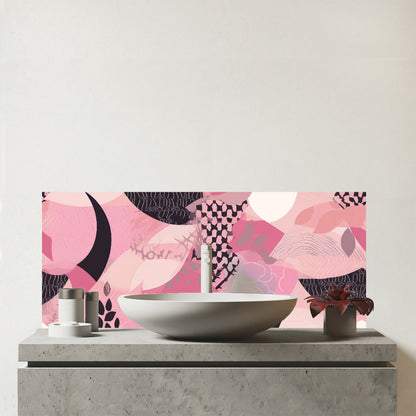 Abstract Pink Moon Pattern Glass Bathroom Splashback