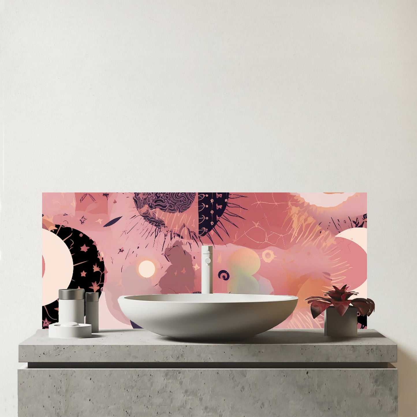 Abstract Red Pink Pattern Glass Bathroom Splashback