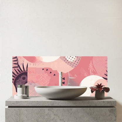 Abstract Pink White Glass Bathroom Splashback