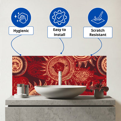 Abstract Red Moon and Sun Glass Bathroom Splashback