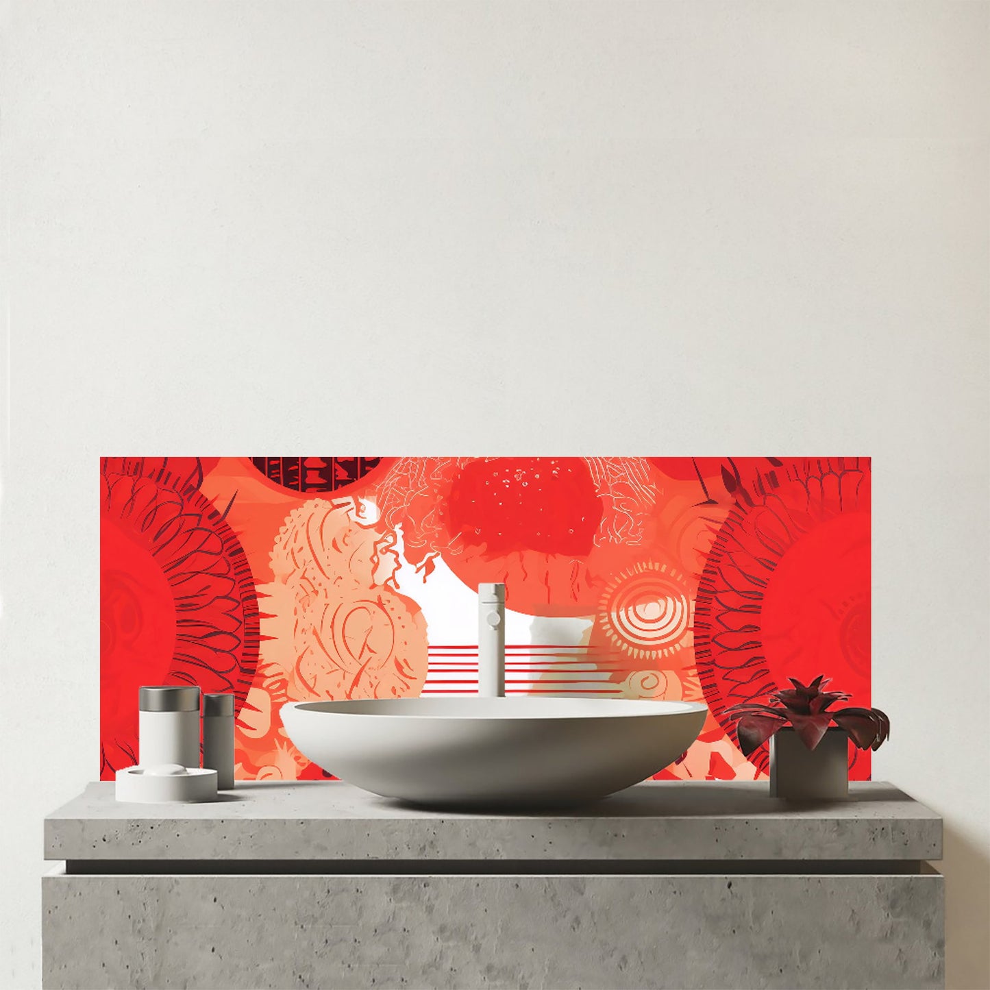 Abstract Red Sun pattern Glass Bathroom Splashback