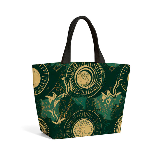 Abstract Green Gold Moon Pattern Beach Shopper Tote Bag