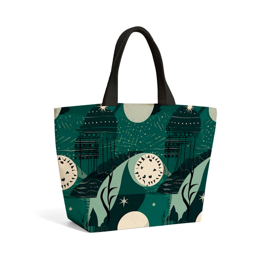 Abstact Green Cream Moon and Stars Beach Shopper Tote Bag