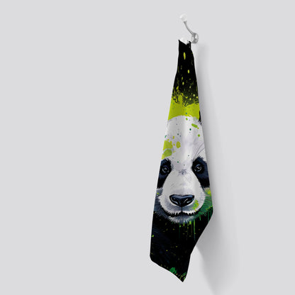 Green Splashart Panda Face Tea Towel