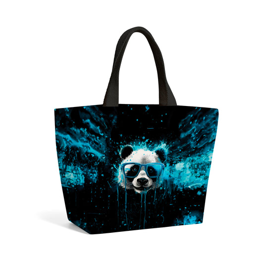 Blue Splashart Panda Face Beach Shopper Tote Bag