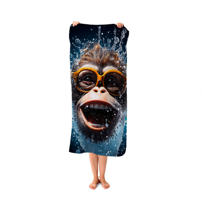 Splashart Cheeky Chimp Face With Glasses Beach Towel