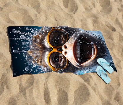 Splashart Cheeky Chimp Face With Glasses Beach Towel