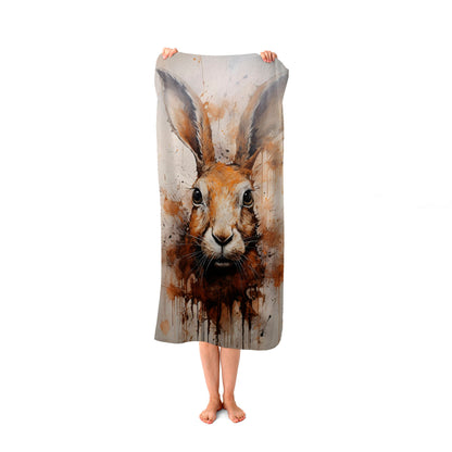 Watercolour Hare Face Beach Towel