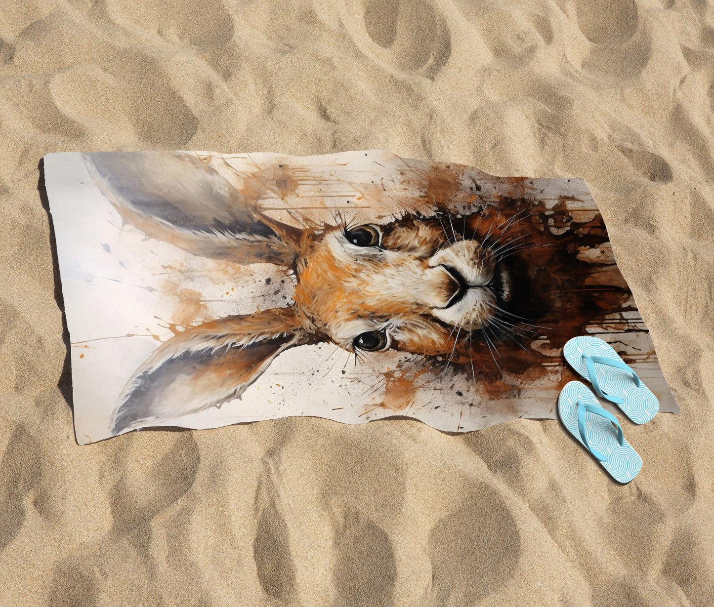 Watercolour Hare Face Beach Towel