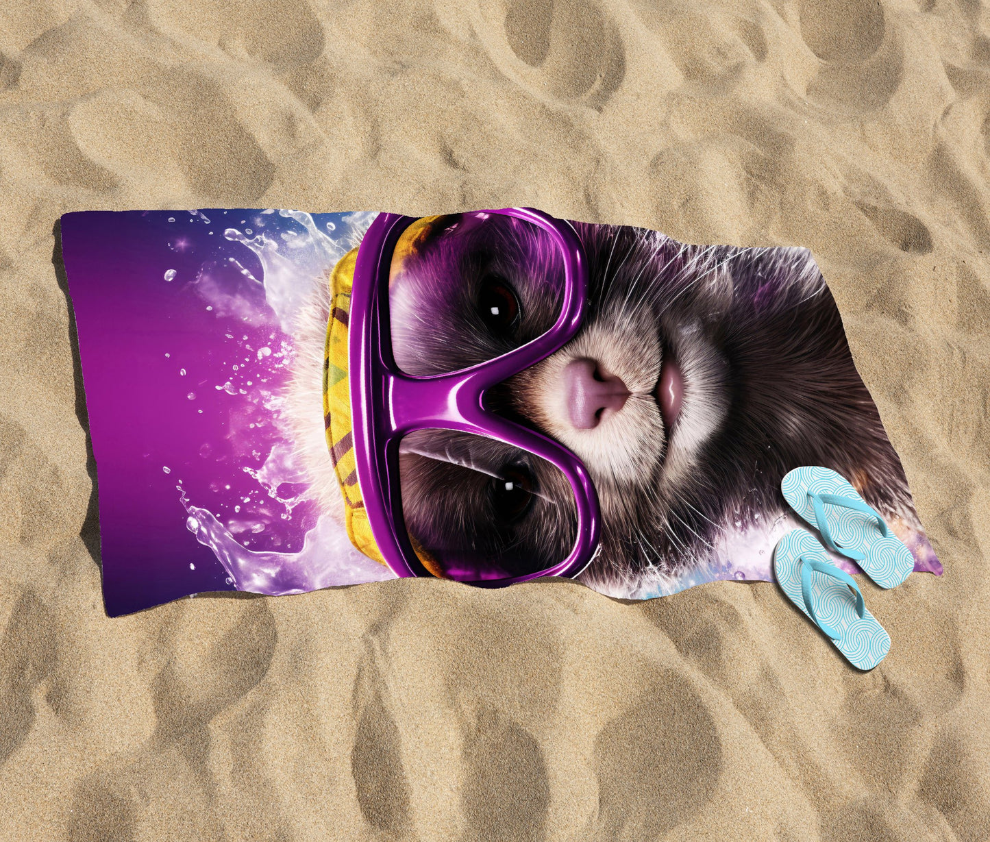 Splashart Ferret With Glasses Purple Beach Towel