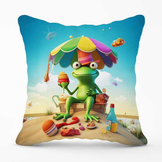 Frog On A Beach Holiday Cushions