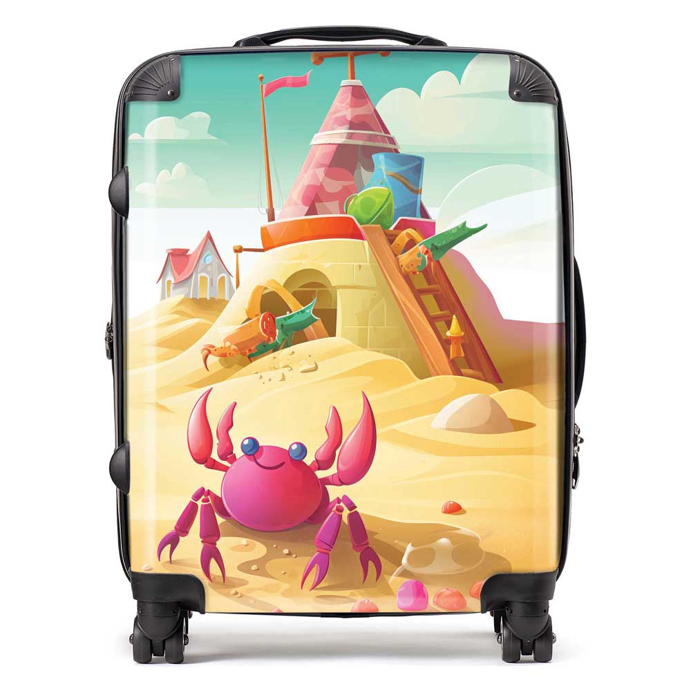 Pink Crab On A Beach Holiday Suitcase