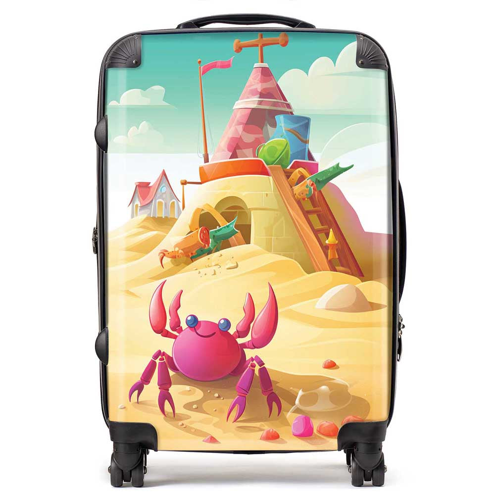 Pink Crab On A Beach Holiday Suitcase