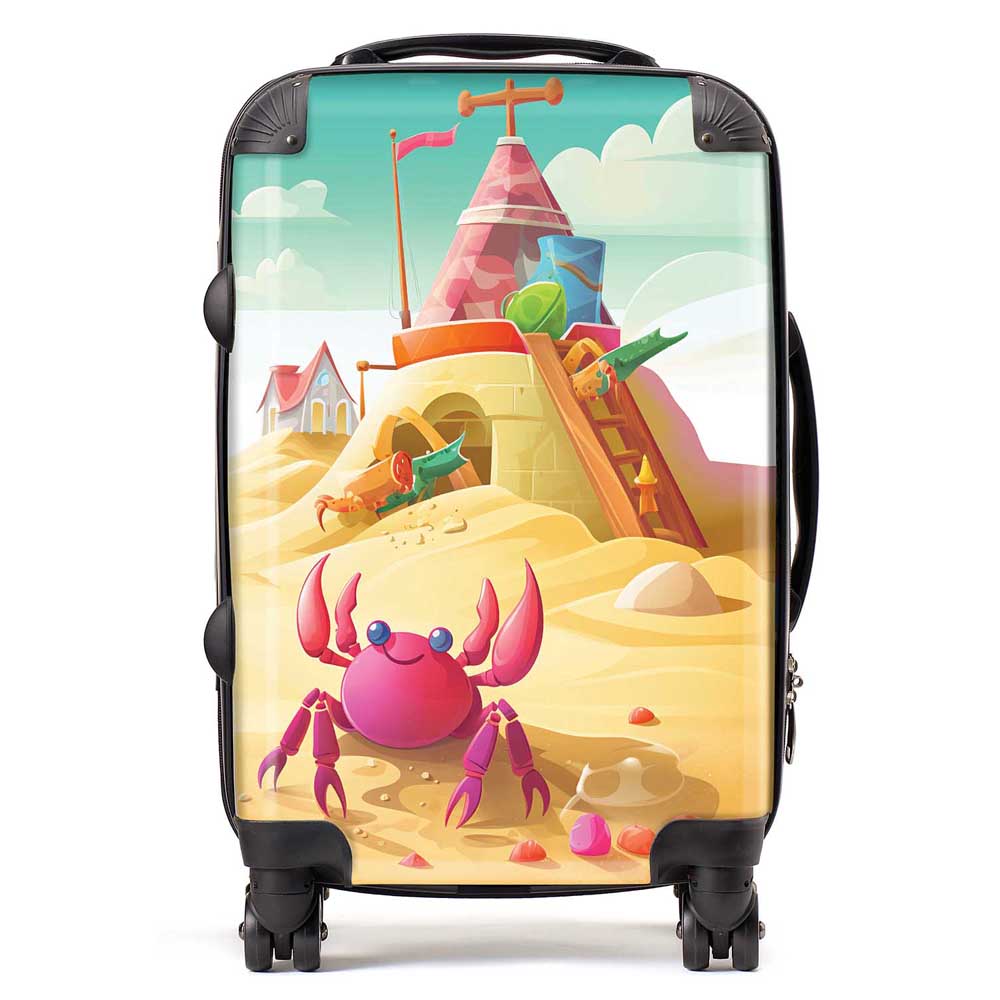 Pink Crab On A Beach Holiday Suitcase