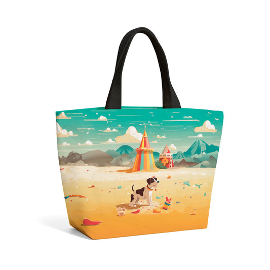 Doggy On A Beach Holiday Beach Shopper Tote Bag