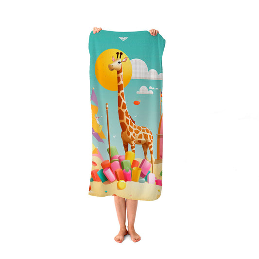 A Giraffe On A Beach Holiday Beach Towel