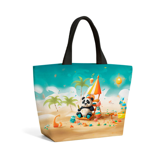 Happy Panda On A Beach Holiday Beach Shopper Tote Bag