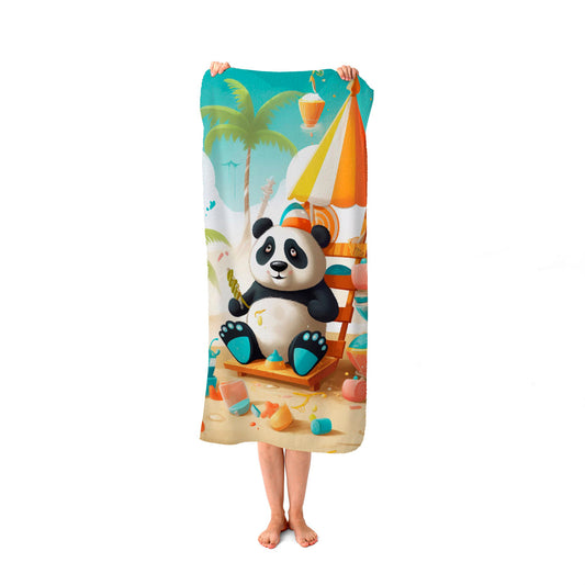 Happy Panda On A Beach Holiday Beach Towel