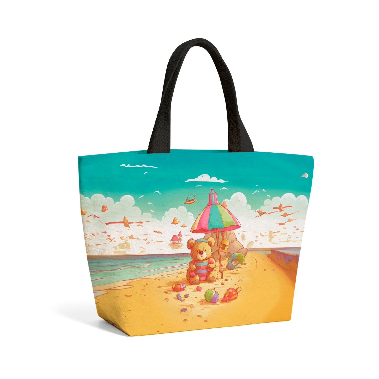 Lucky Teddy Bear On A Beach Holiday Beach Shopper Tote Bag