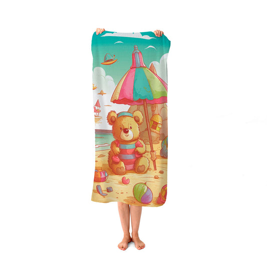 Lucky Teddy Bear On A Beach Holiday Beach Towel