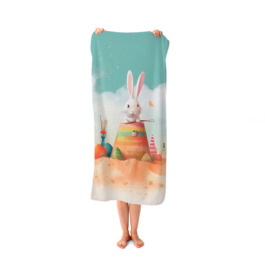 White Rabbit On A Beach Holiday Beach Towel