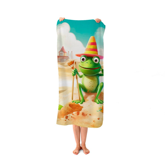 Happy Frog On A Beach Holiday Beach Towel