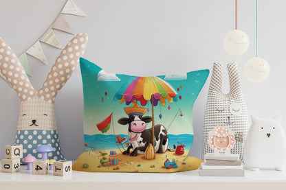 Cow On A Beach Holiday Cushions