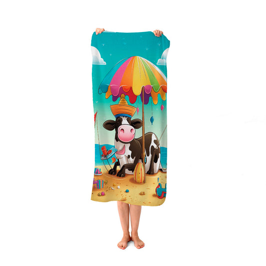 Cow On A Beach Holiday Beach Towel