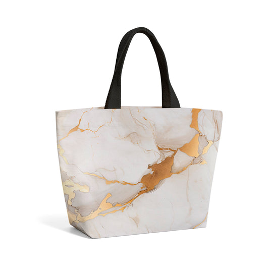 White Marble With Gold Beach Shopper Tote Bag