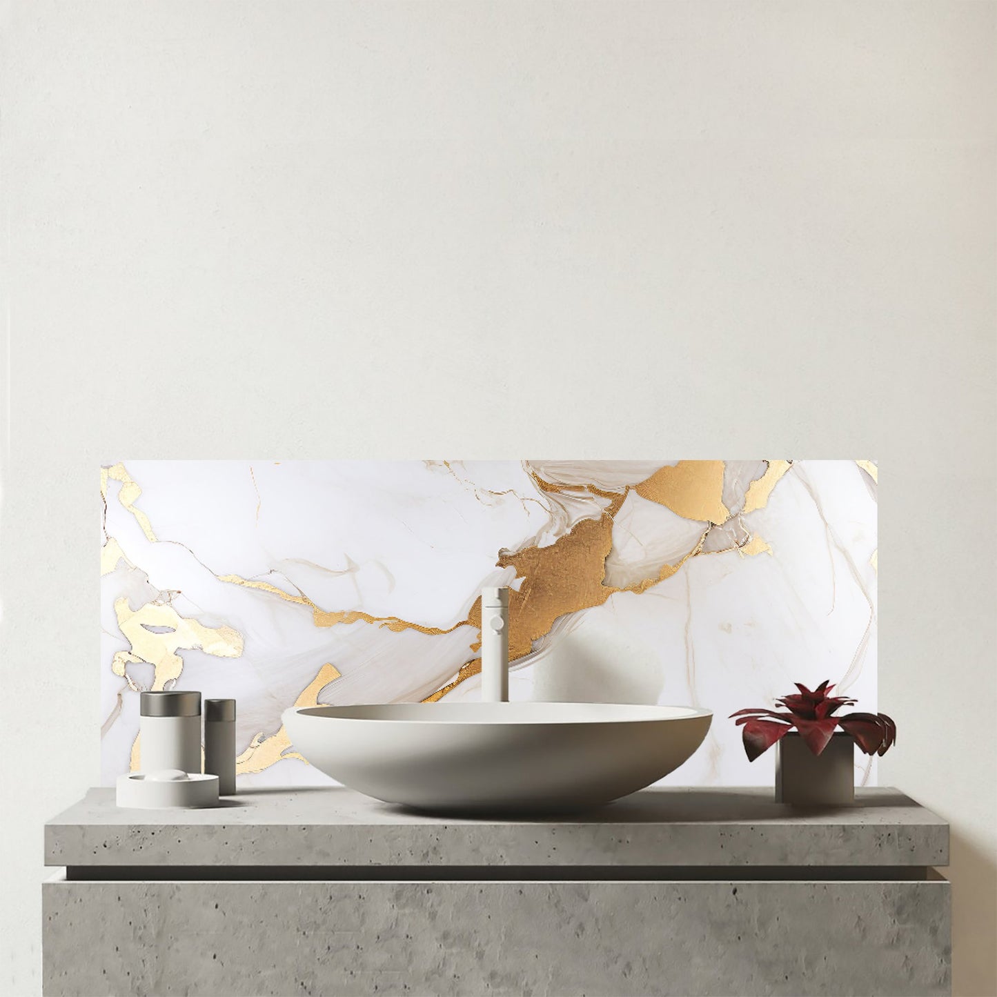 White Marble With Gold Glass Bathroom Splashback