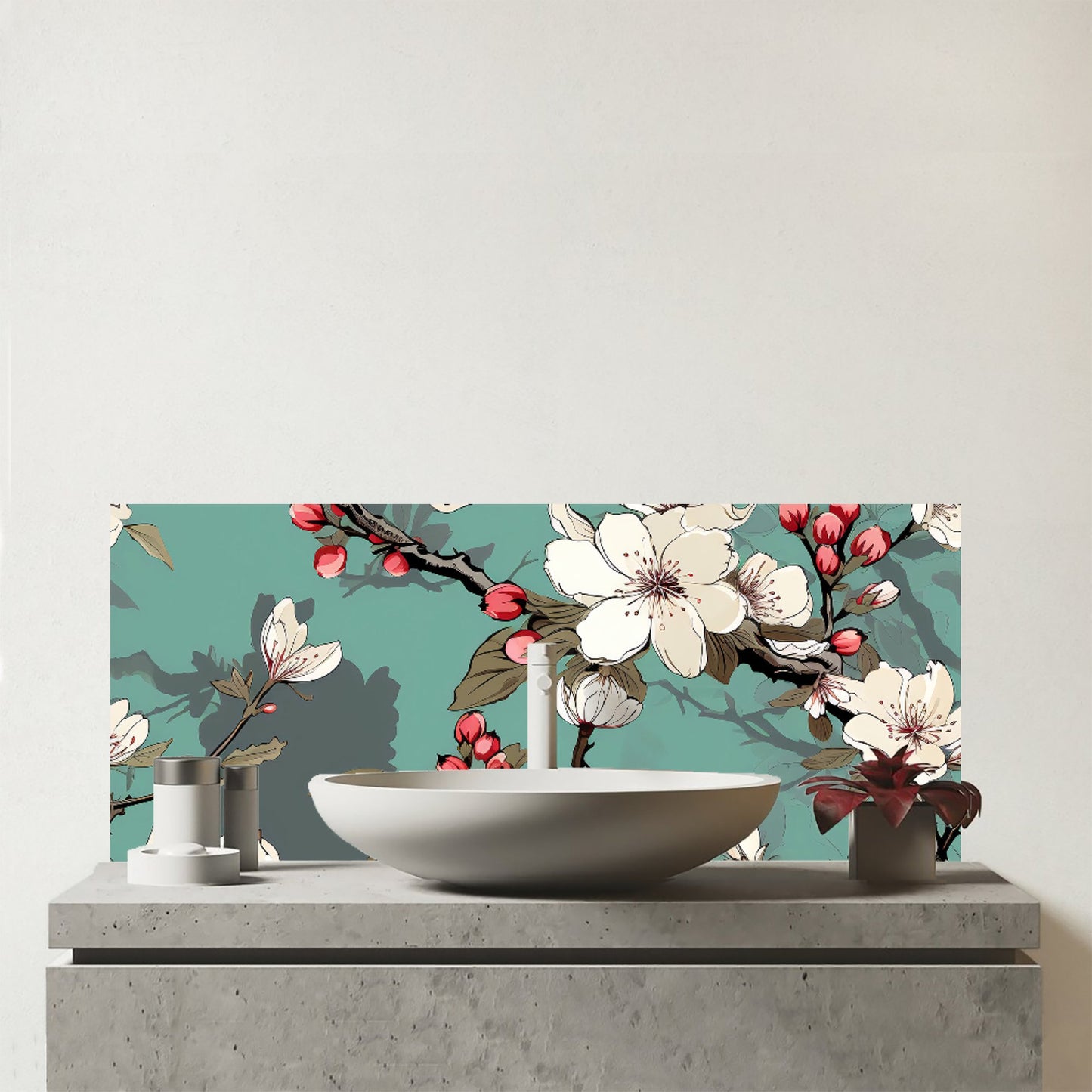 Pink Blossom Asian Design Glass Bathroom Splashback