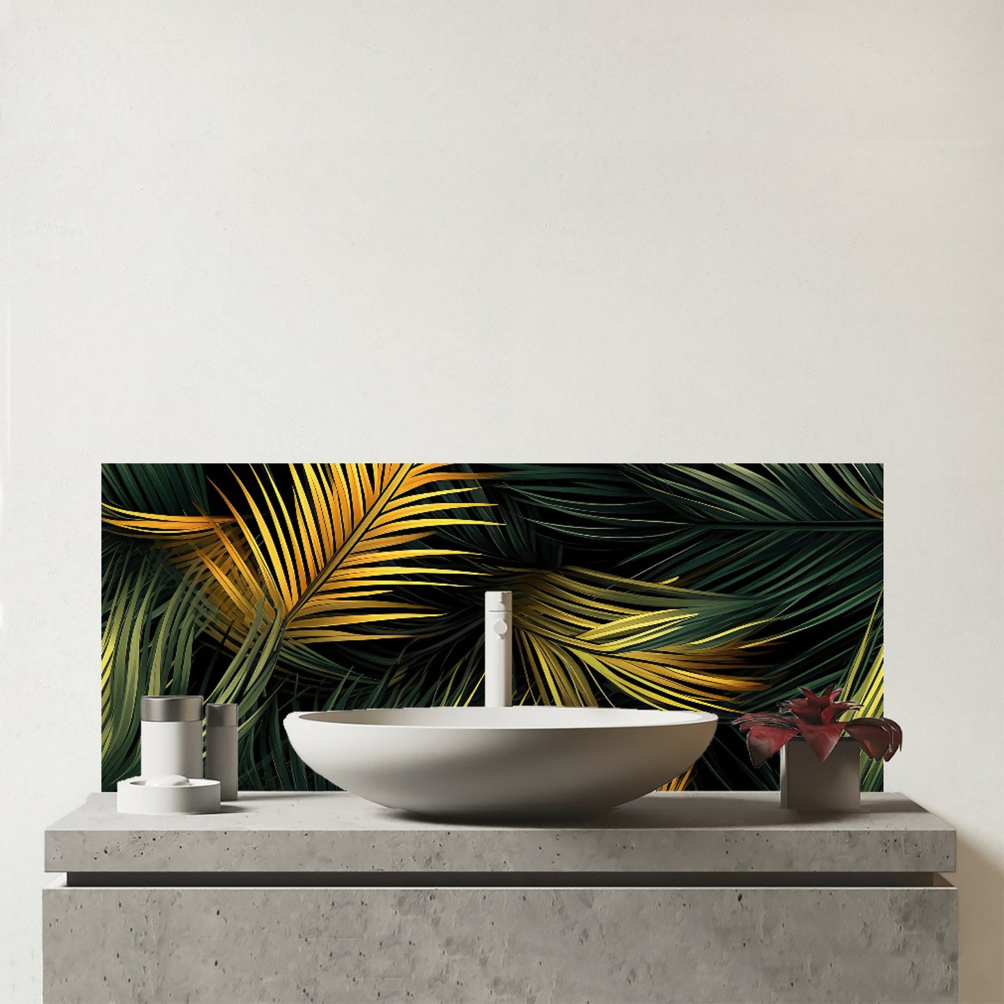 Golden Palm Leaves Glass Bathroom Splashback