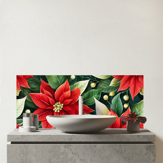 Poinsetta Watercolour Glass Bathroom Splashback