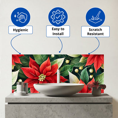 Poinsetta Watercolour Glass Bathroom Splashback